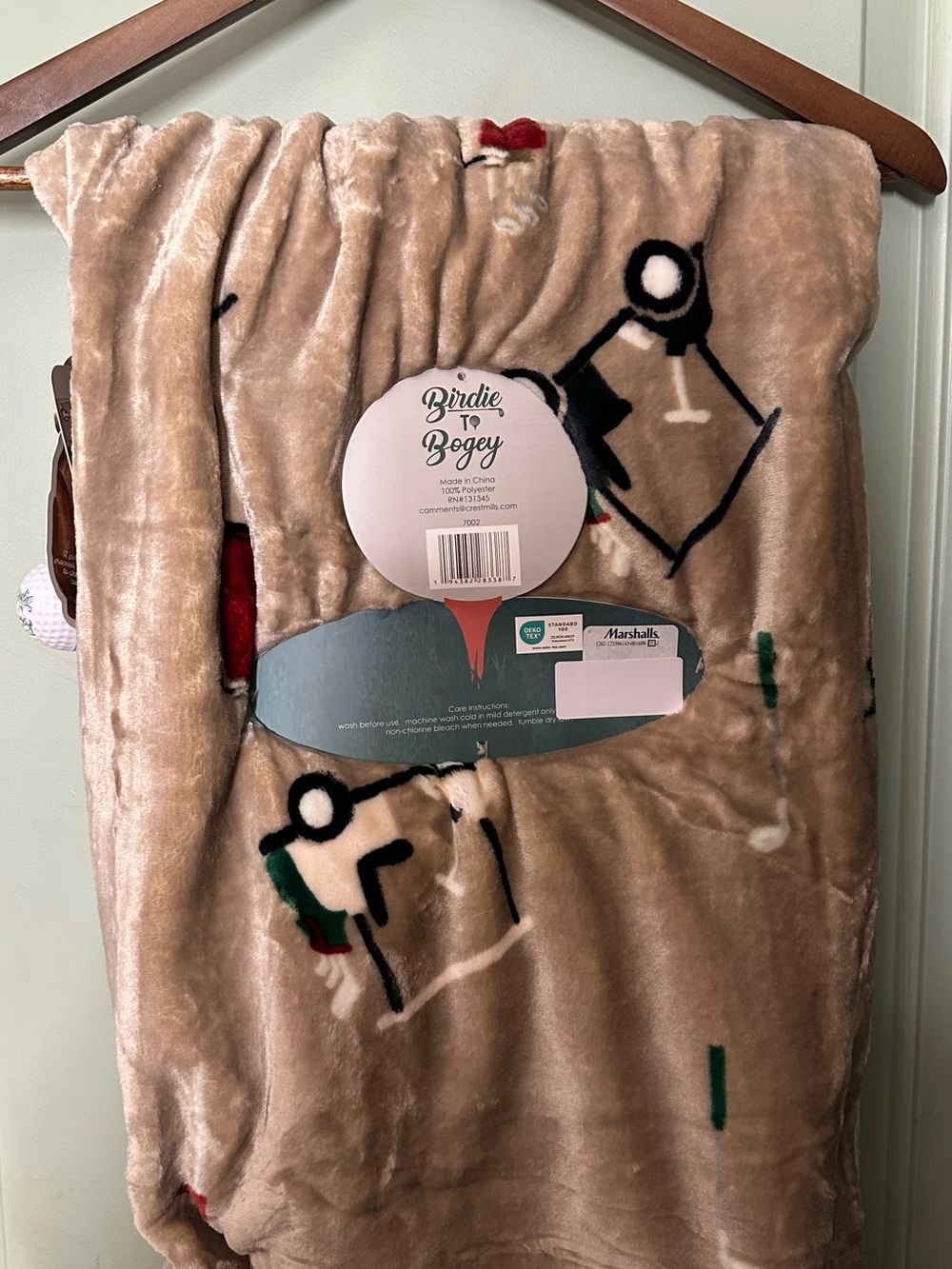 Birdies Tan Plush Golf-Themed Throw Blanket
